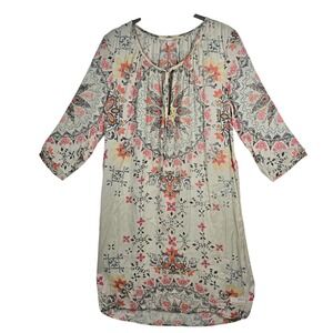 Odd Molly Tunic Dress Womens Size 2 Cream Pink Medallion Print Viscose Bohemian